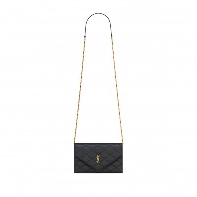 YSL PARIS CHAIN WALLET IN GRAIN DE POUDRE LEATHER 871149AAGOZ1000 (20*13*5cm)
